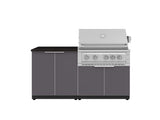 Outdoor Kitchen Aluminum 4 Piece Cabinet Set with 2 Door, Grill Cabinet, Platinum Grill and Countertop