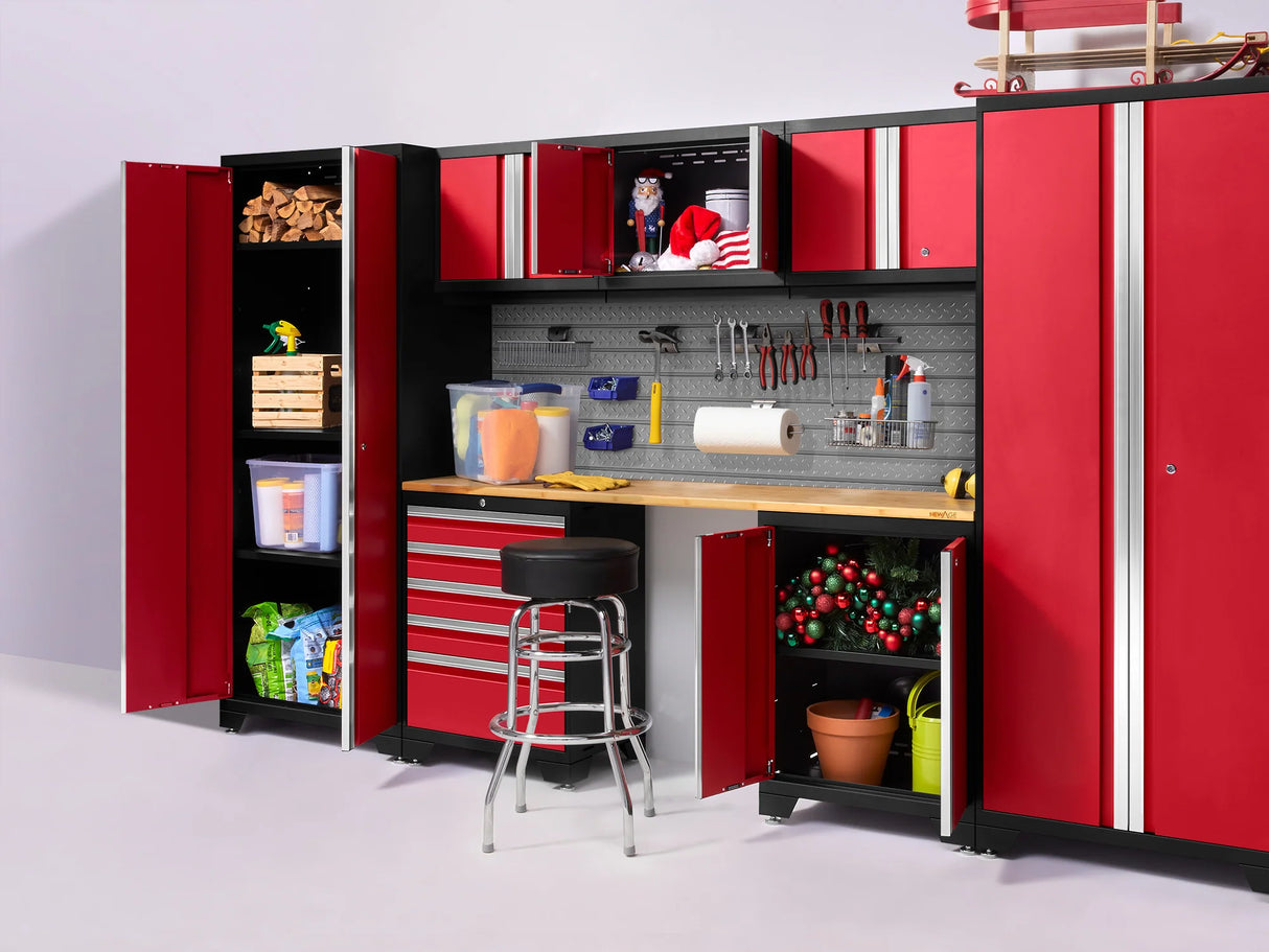 Pro Series 9 Piece Cabinet Set with Wall, Base, Tool Drawer, Multi-Function Cabinet, Lockers, and 84 In. Worktop