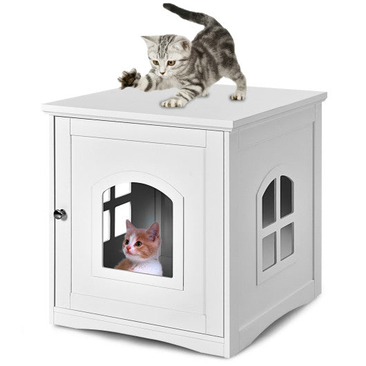 Side Table Nightstand Decorative Cat House-White