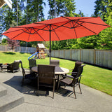 15 Feet Twin Patio Umbrella with 48 Solar LED Lights-Orange