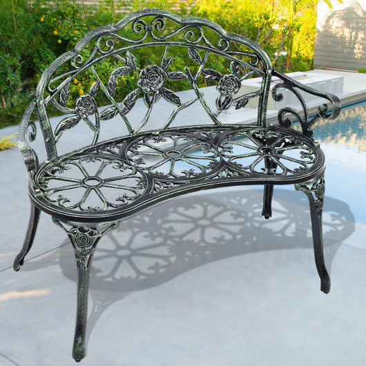 Outdoor Cast Aluminum Patio Bench Antique Rose