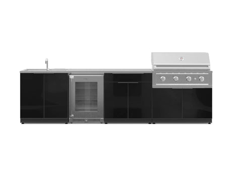 Outdoor Kitchen Aluminum 6 Piece Cabinet Set with Sink, Bar, Grill Cabinet, Performance Grill, Countertop and Glass Door Fridge