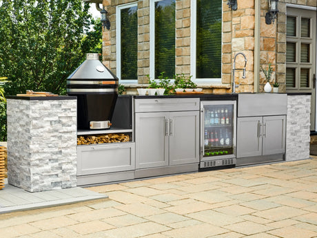 Outdoor Kitchen Signature Series 6 Piece Cabinet Set with Platinum Grill, 3 Drawer, 1 Door and Grill Cabinet