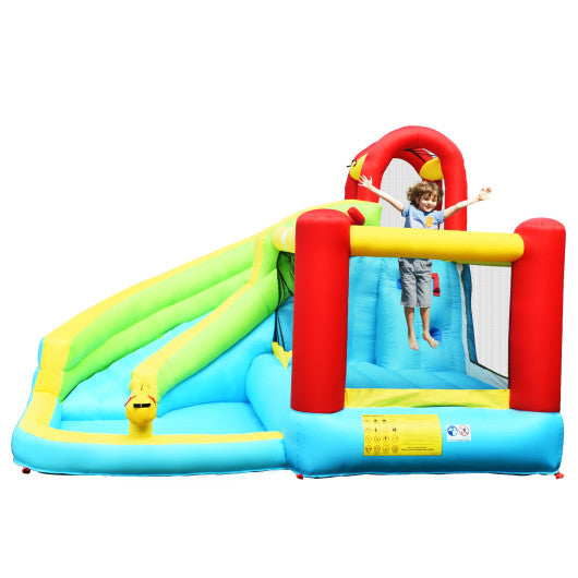 6-in-1 Inflatable Bounce House with Climbing Wall and Basketball Hoop without Blower