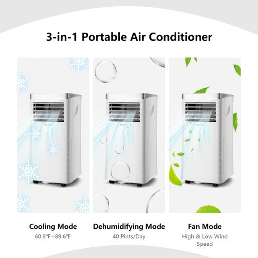 8000 BTU 3-in-1 Portable Air Conditioner with Remote Control-White