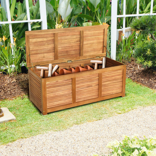 46 Gallon Acacia Wood Storage Bench Box for Patio Garden Deck