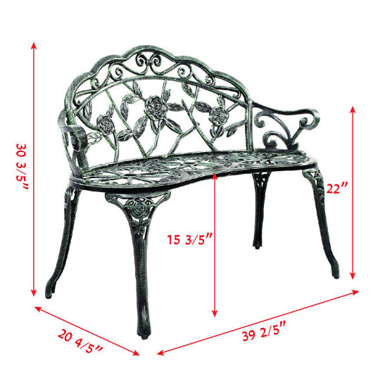 Outdoor Cast Aluminum Patio Bench Antique Rose