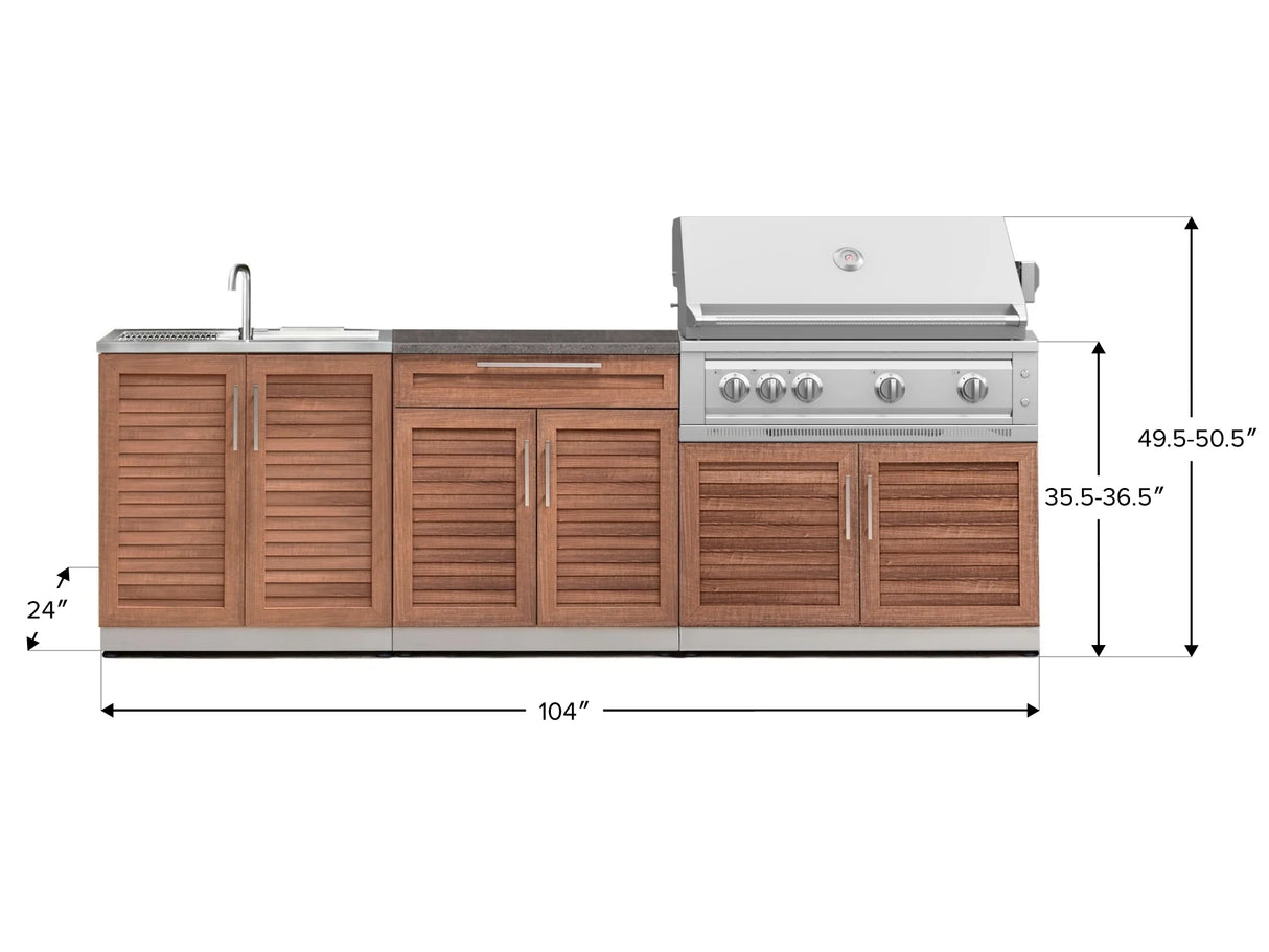 Outdoor Kitchen Stainless-Steel 5 Piece Cabinet Set with Sink, 2-Door with Drawer, Grill Cabinet, Platinum Grill and Countertop