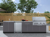 Outdoor Kitchen Aluminum 6 Piece Cabinet Set with Sink, Bar, Grill Cabinet, Platinum Grill, Countertop and Stainless Steel Door Fridge