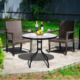 32 Inch Outdoor Patio Round Tempered Glass Top Table with Umbrella Hole