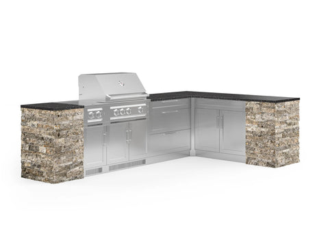 Outdoor Kitchen Signature Series 11 Piece L Shaped Cabinet Set with 3 Drawer, Bar, Dual Side Burner, Grill and Grill Cabinet