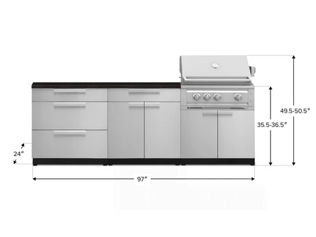 Outdoor Kitchen Stainless-Steel 5 Piece Cabinet Set with with 3-Drawer, Bar, Grill Cabinet, Platinum Grill and Countertop