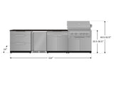 Outdoor Kitchen Stainless Steel 7 Piece Cabinet Set with 3-Drawer, Bar, Grill Cabinet, Platinum Grill, Countertop, and Stainless Steel Door Fridge