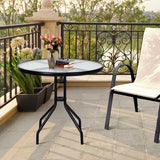 32 Inch Outdoor Patio Round Tempered Glass Top Table with Umbrella Hole