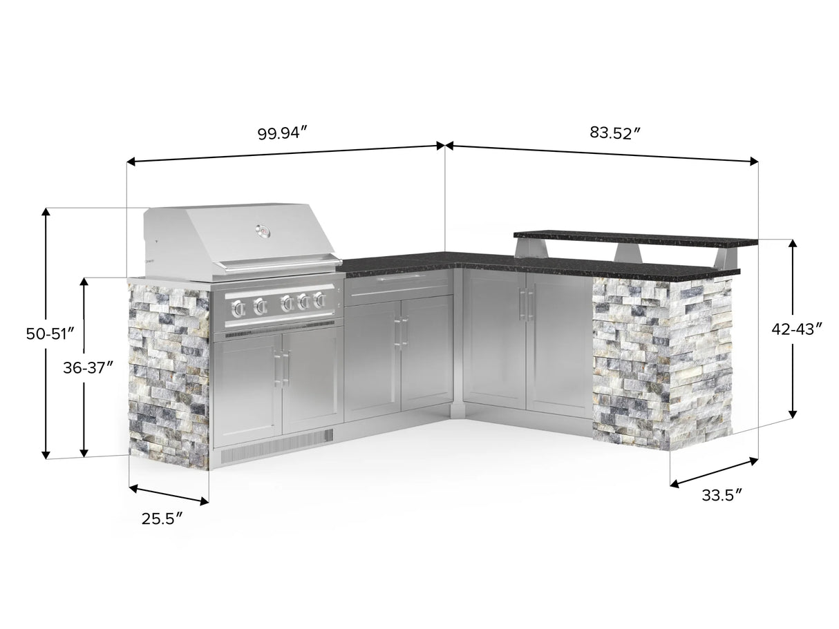 Outdoor Kitchen Signature Series 8 Piece L Shape Cabinet Set with 2 Door, Bar, Platinum Grill and Grill Cabinet