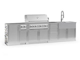 Outdoor Kitchen Signature Series 10 Piece Cabinet Set with 1 Door, Dual Side Burner, 3 Drawer, Sink, Grill and Grill Cabinet