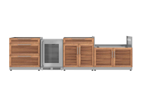 Outdoor Kitchen Stainless Steel 4 Piece Cabinet Set with 3-Drawer, Bar, Grill Cabinet and Fridge