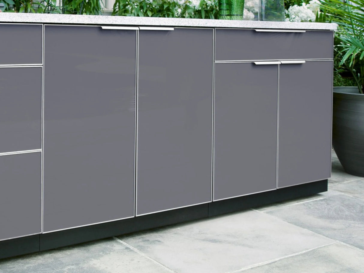 Outdoor Kitchen Aluminum 4 Piece Cabinet Set with 2 Door, Grill Cabinet, Platinum Grill and Countertop