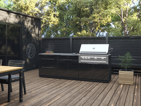 Outdoor Kitchen Aluminum 5 Piece Cabinet Set with Bar, Sink, Grill Cabinet, Platinum Grill, and Countertop