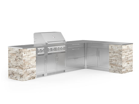 Outdoor Kitchen Signature Series 11 Piece L Shaped Cabinet Set with 3 Drawer, Bar, Dual Side Burner, Grill and Grill Cabinet