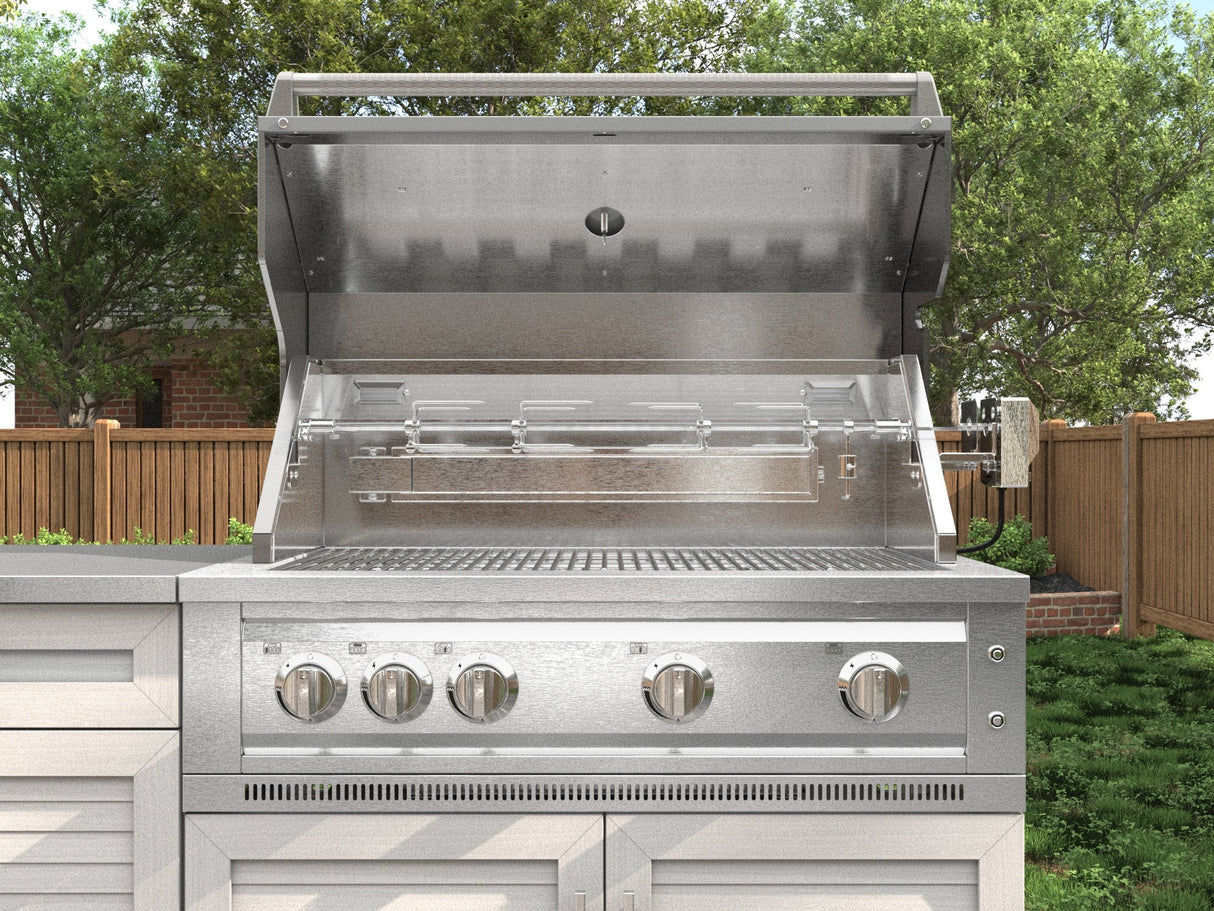 Outdoor Kitchen Stainless-Steel 7 Piece Cabinet Set with 2 Door, Bar, Corner, Grill Cabinet, Performance Grill, and Countertops