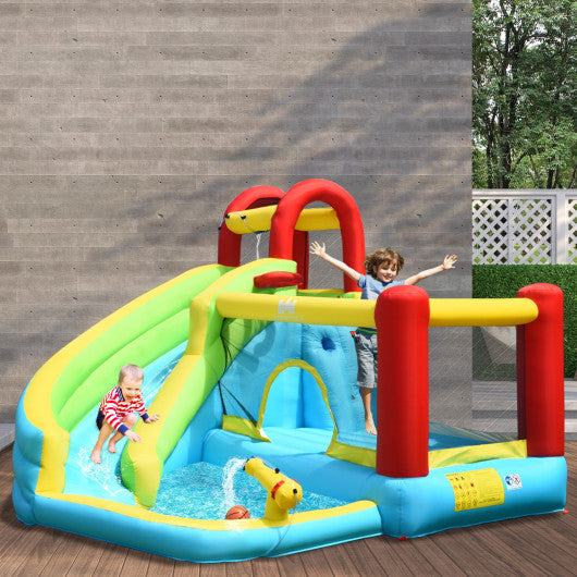 6-in-1 Inflatable Bounce House with Climbing Wall and Basketball Hoop without Blower