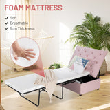 Folding Ottoman Sleeper Bed with Mattress for Guest Bed and Office Nap-Pink