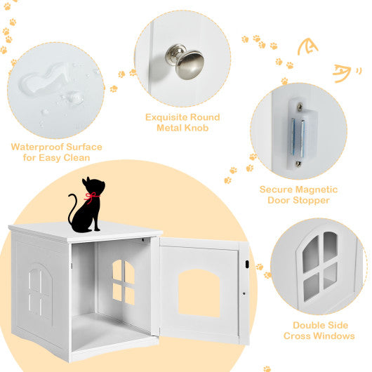 Side Table Nightstand Decorative Cat House-White