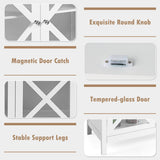 Freestanding Kitchen Buffet Cabinet with Glass Doors and Adjustable Shelf-White