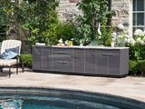 Outdoor Kitchen Aluminum 7 Piece Cabinet Set with 2 Door, Bar, Corner, Grill Cabinet, Platinum Grill, and Countertops