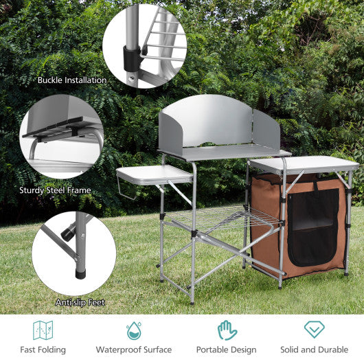 Foldable Outdoor BBQ Portable Grilling Table With Windscreen Bag