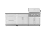 Outdoor Kitchen Stainless-Steel 5 Piece Cabinet Set with with 3-Drawer, Bar, Grill Cabinet, Platinum Grill and Countertop