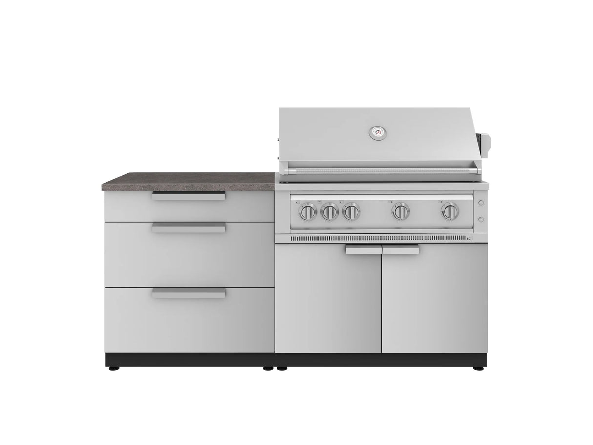 Outdoor Kitchen Stainless-Steel 4 Piece Cabinet Set with 3 Drawer, Grill Cabinet, Platinum Grill, and Countertop