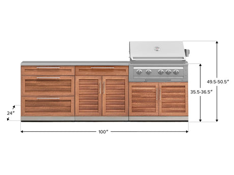 Outdoor Kitchen Stainless-Steel 5 Piece Cabinet Set with with 3-Drawer, Bar, Grill Cabinet, Platinum Grill and Countertop