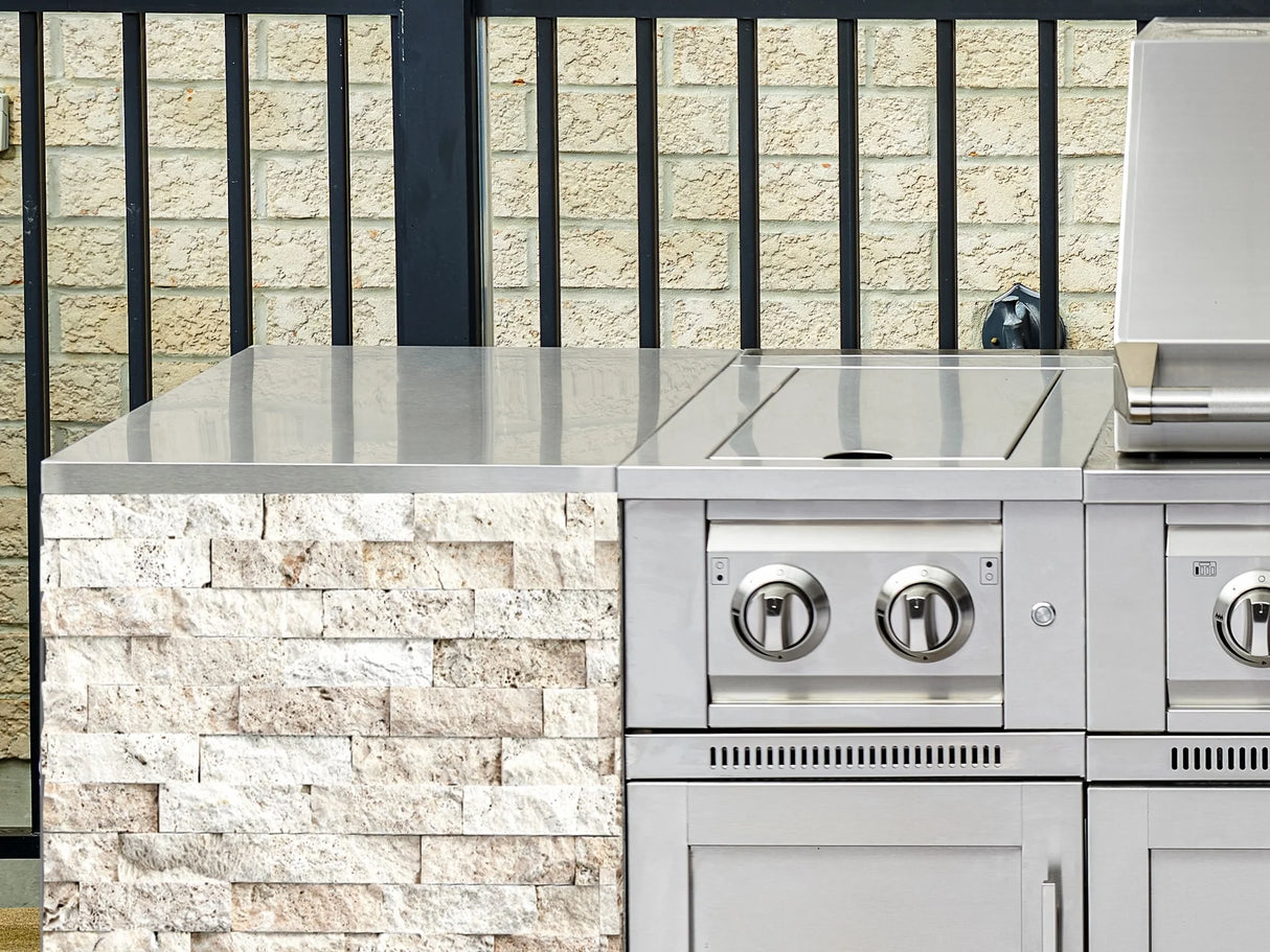 Outdoor Kitchen Signature Series 8 Piece Cabinet Set with Dual Side Burner, 3 Drawer, 1 Door, Platinum Grill and Grill Cabinet