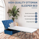 Folding Ottoman Sleeper Bed with Mattress for Guest Bed and Office Nap-Blue