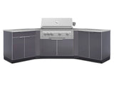 Outdoor Kitchen Aluminum 7 Piece Cabinet Set with 2 Door, Bar, Corner, Grill Cabinet, Platinum Grill, and Countertops