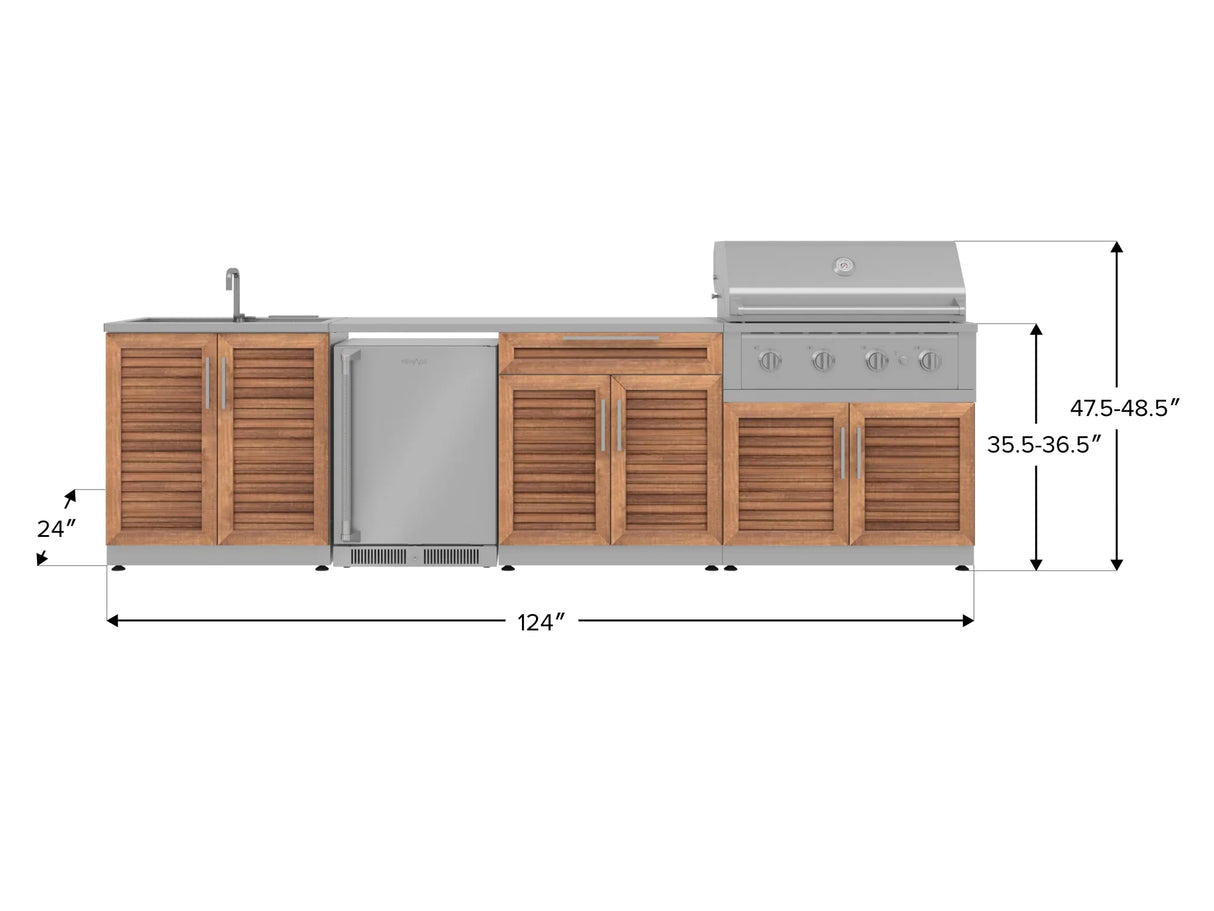 Outdoor Kitchen Stainless Steel 6 Piece Cabinet Set with Sink, Bar, Grill Cabinet, Performance Grill, Countertop and Stainless Steel Door Fridge