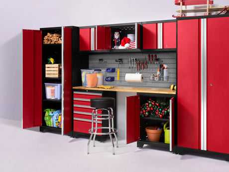 Pro Series 7 Piece Cabinet Set with Base, Wall, Tool Drawer Cabinet, Lockers and 56 In. Worktop