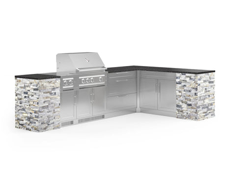 Outdoor Kitchen Signature Series 11 Piece L Shaped Cabinet Set with 3 Drawer, Bar, Dual Side Burner, Grill and Grill Cabinet