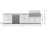 Outdoor Kitchen Stainless Steel 7 Piece Cabinet Set with 3-Drawer, Bar, Grill Cabinet, Performance Grill, Countertop, and Stainless Steel Door Fridge