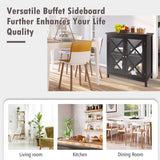 Freestanding Kitchen Buffet Cabinet with Glass Doors and Adjustable Shelf-Brown