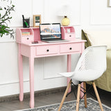 Writing Desk 2-Tier Vanity Desk Computer Desk with 4 Drawers-Pink