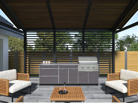 Outdoor Kitchen Aluminum 4 Piece Cabinet Set with 2 Door, Grill Cabinet, Performance Grill and Countertop