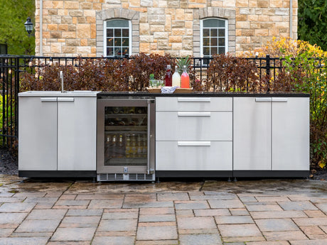 Outdoor Kitchen Stainless-Steel 4 Piece Cabinet Set with 3 Drawer, Grill Cabinet, Platinum Grill, and Countertop