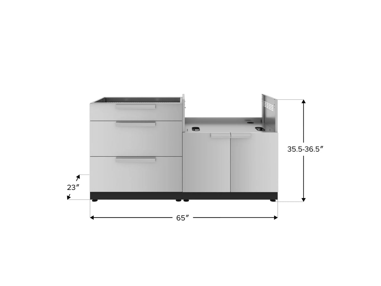 Outdoor Kitchen Stainless-Steel 2 Piece Cabinet Set with 3 Drawer and Grill Cabinet