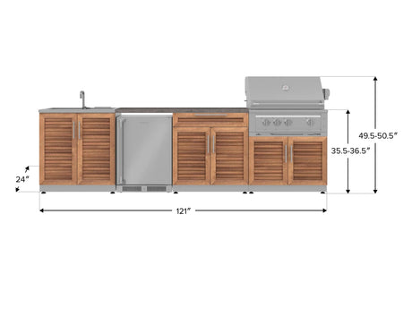 Outdoor Kitchen Stainless Steel 6 Piece Cabinet Set with Sink, Bar, Grill Cabinet, Platinum Grill, Countertop and Stainless Steel Door Fridge