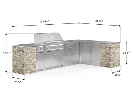 Outdoor Kitchen Signature Series 11 Piece L Shaped Cabinet Set with 3 Drawer, Bar, Dual Side Burner, Grill and Grill Cabinet