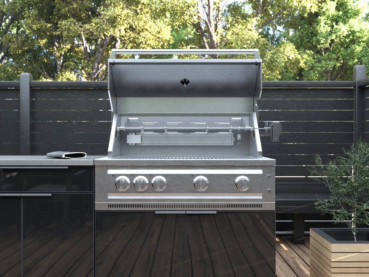 Outdoor Kitchen Aluminum 7 Piece Cabinet Set with 2 Door, Bar, Corner, Grill Cabinet, Platinum Grill, and Countertops