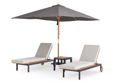 Rhodes Chaise Lounge (Set of 2) with Side Table and Umbrella